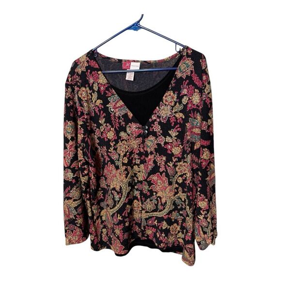 JM Collection 3X floral print layer top - Picture 1 of 5
